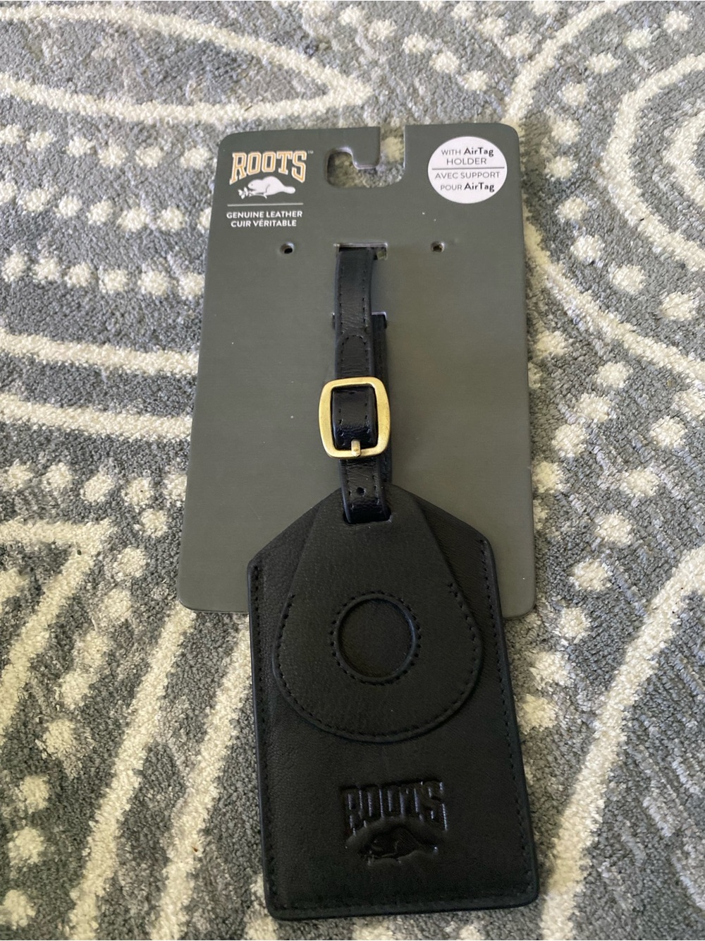 Roots Olive Green Leather Luggage Tag with AirTag Support